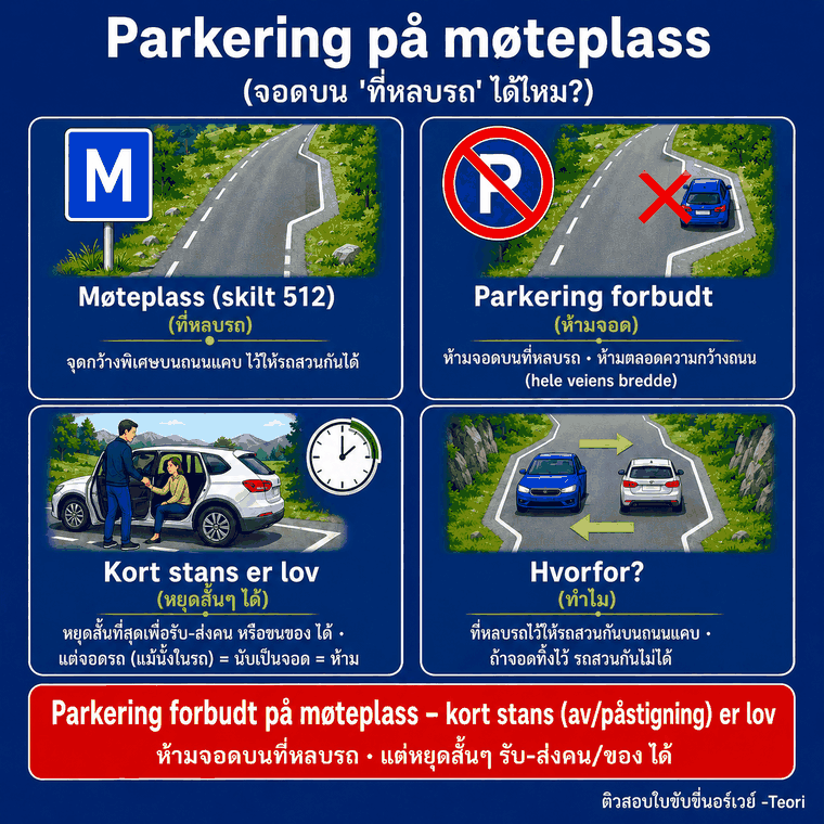 Parkering på møteplass — จอดบนที่หลบรถได้ไหม