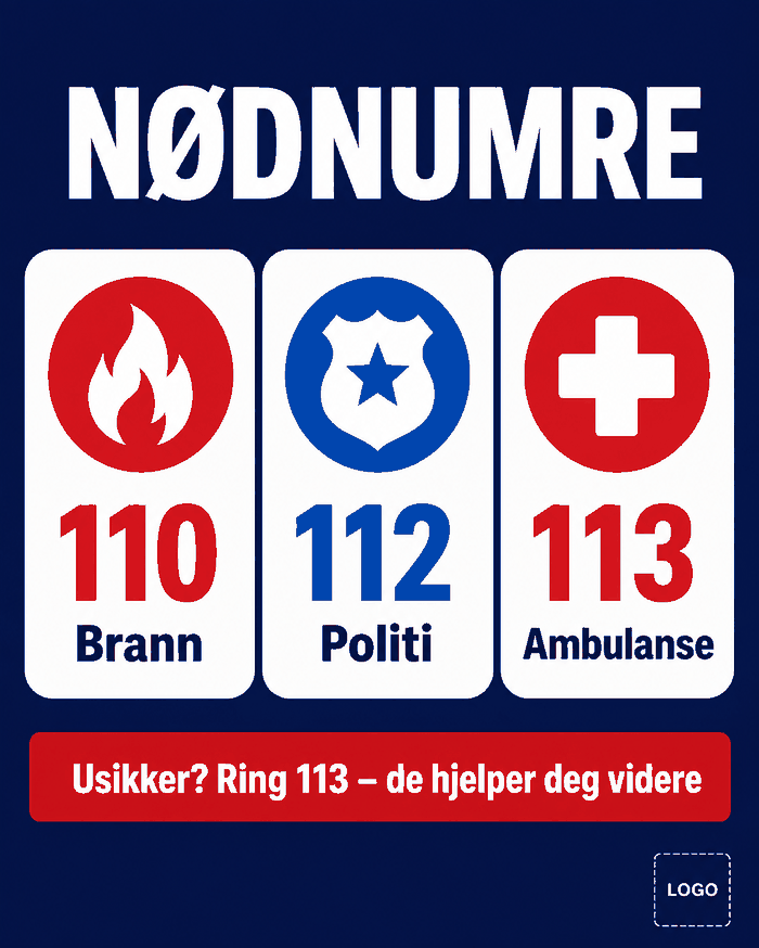 เบอร์ฉุกเฉินนอร์เวย์ — 110 Brann, 112 Politi, 113 Ambulanse
